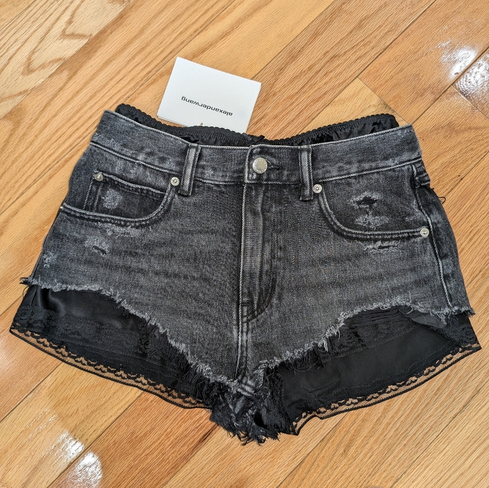 BB4. NWT ALEXANDER WANG PRE-STYLED CUT-OFF SHORT WITH SILK BOXER - Picture 7 of 12